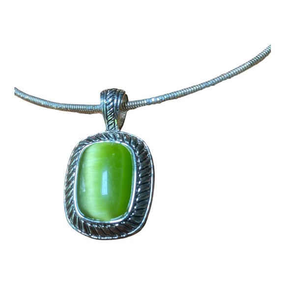 Vtg Lime Green cabochons Choker Necklace and earrings set Silvertone - Picture 7 of 12